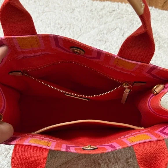 Tory Burch 🛑 Octagon Mini Pink and Red Tote - Picture 9 of 9